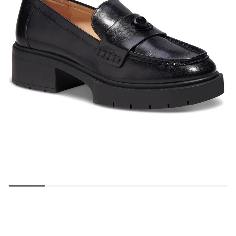 Coach Black Leather Lug Sole Penny Loafers
